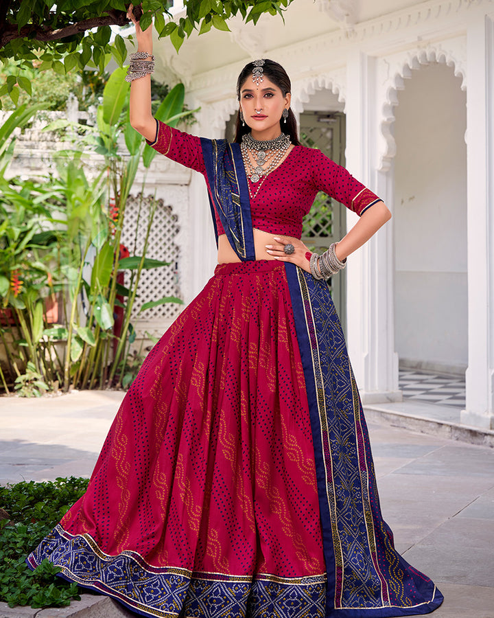 Elegant Pink Color Tussar Silk Bandhej Navratri Lehenga Choli