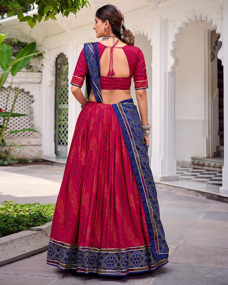 Elegant Pink Color Tussar Silk Bandhej Navratri Lehenga Choli