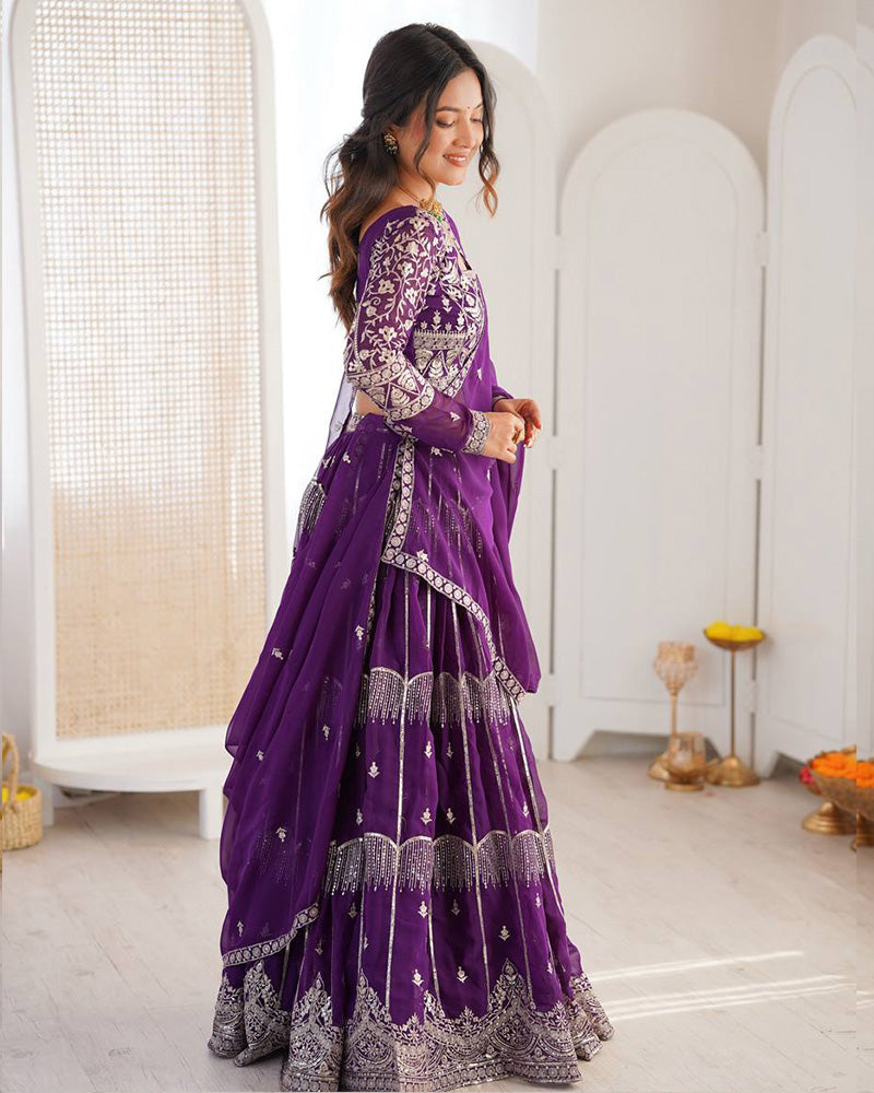 Royal purple Color Faux Georgette Sequence Embroidered Lehenga Choli