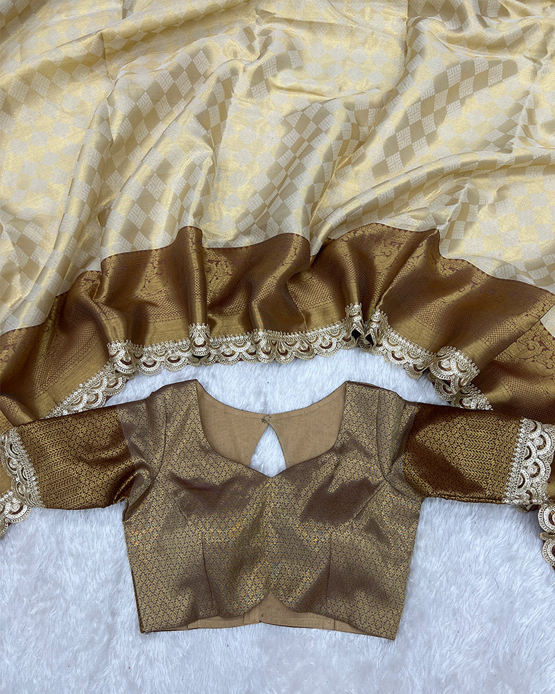 Golden Color Tissue Silk Zari Work Saree
