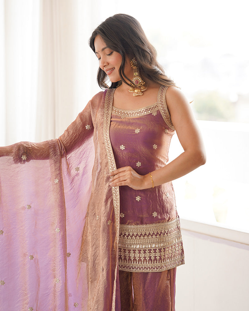 Dusty Pink Color Fendi Silk Embroidered Plazzo Suit