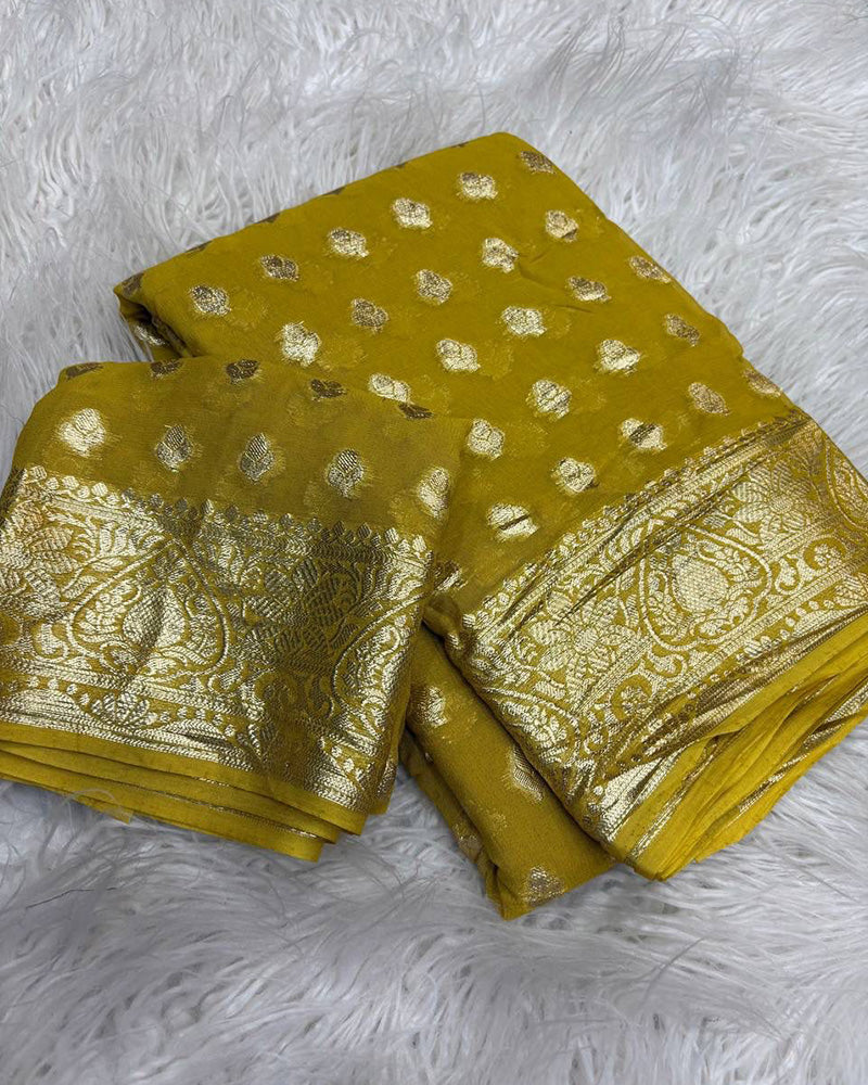 Yellow Color Pure Viscose Georgette Saree