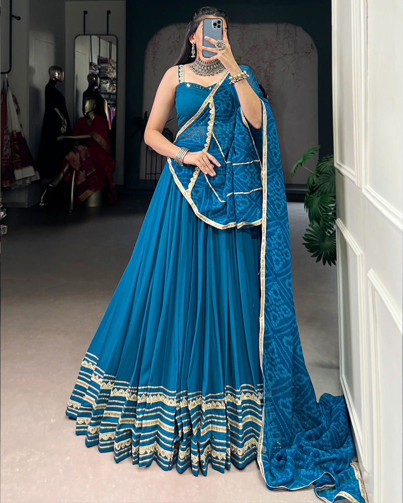 Classic Teal Green Color Pure Rayon Navratri Lehenga Choli