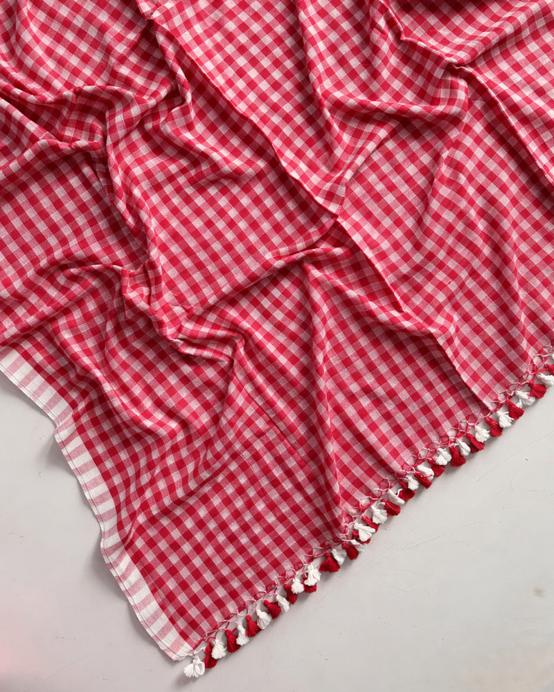 Pink Color Pure Mal Cotton Chex Printed Saree