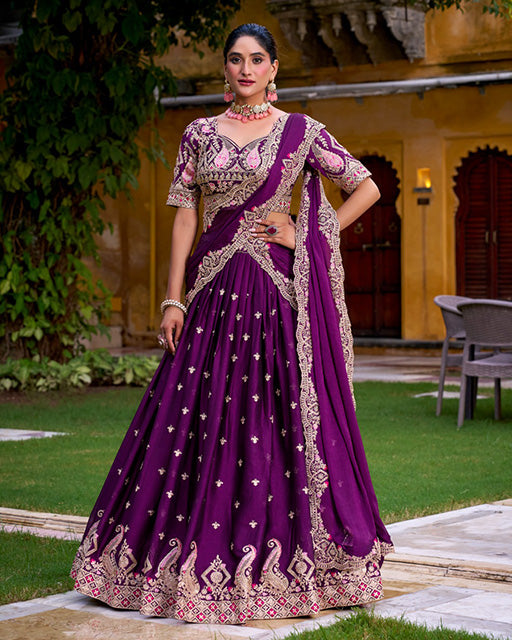 Purple Color Rangoli Crush Embroidered Lehenga Choli
