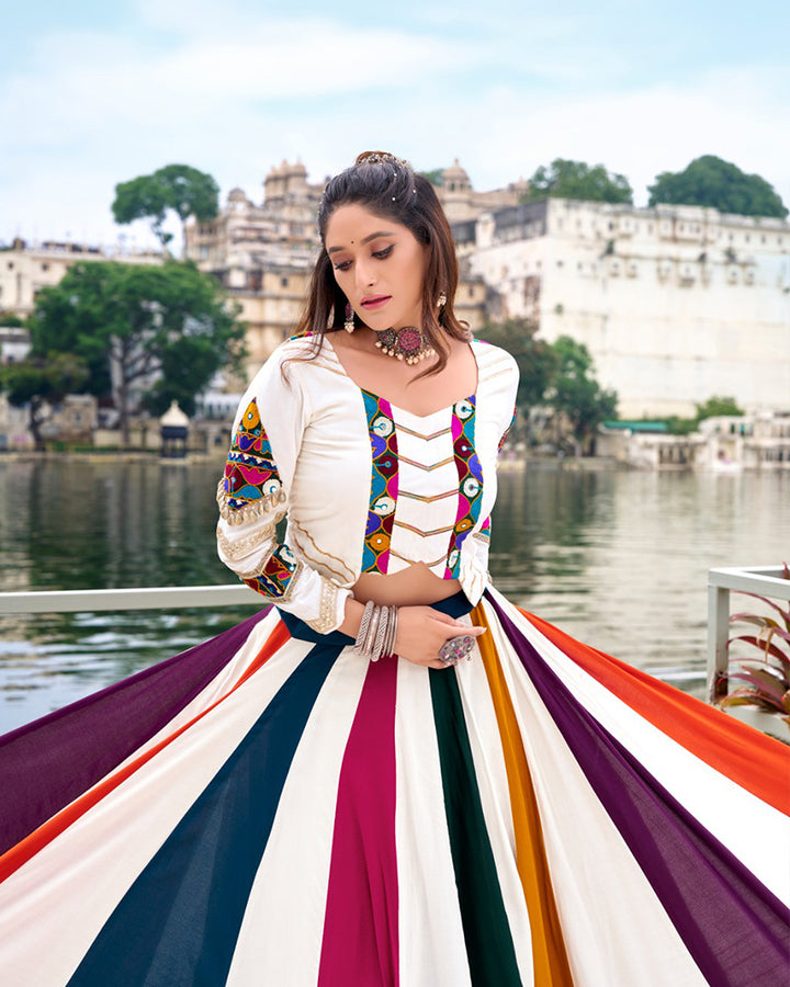 Ethnic Rayon Gamthi Embroidery Multi-Color Navratri Lehenga Choli