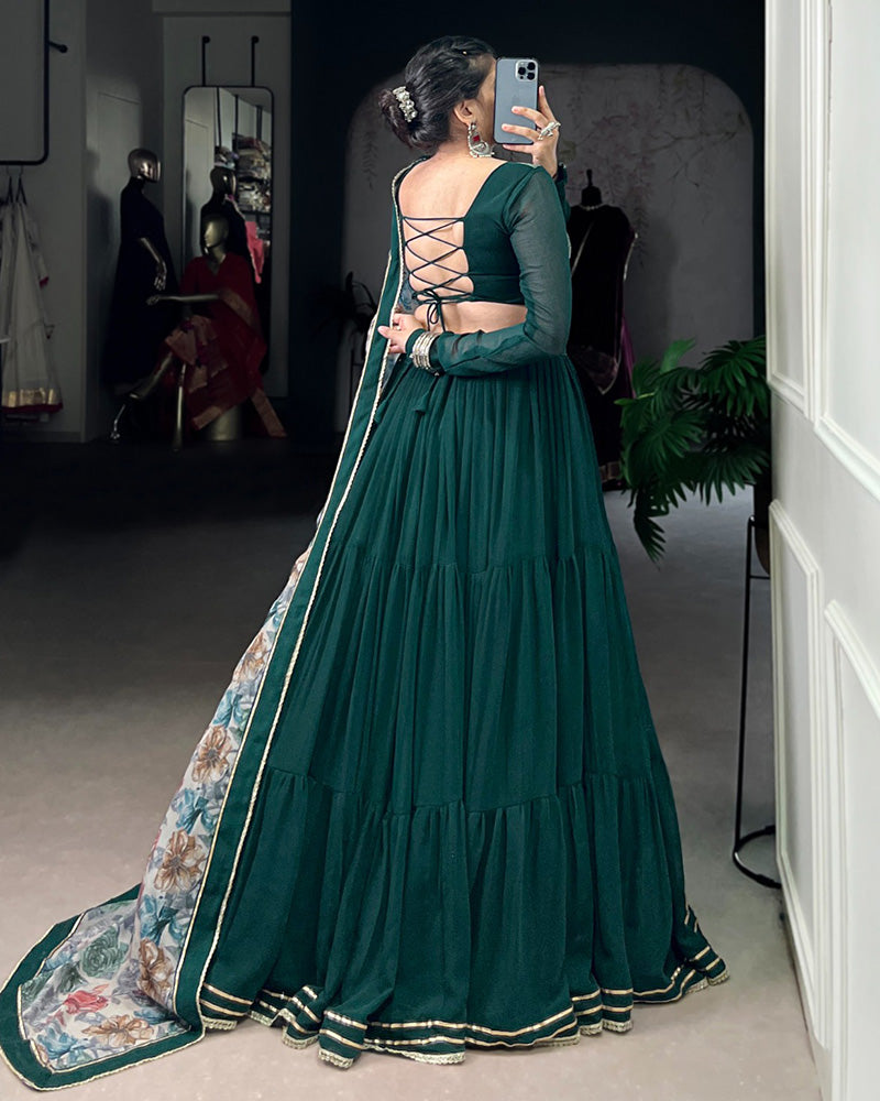 Traditional Green Color Marble Navratri Lehenga Choli