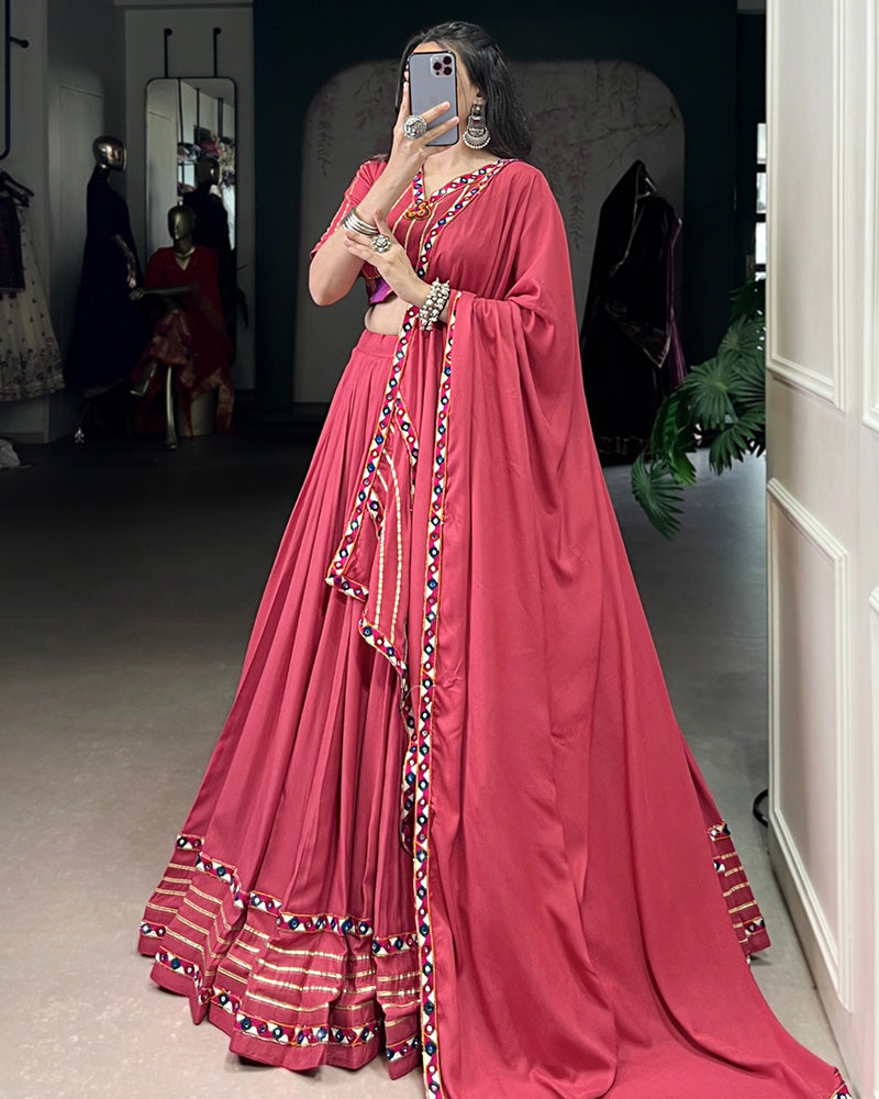 Elegant Dark Pink Color Pure Rayon Navratri Lehenga Choli