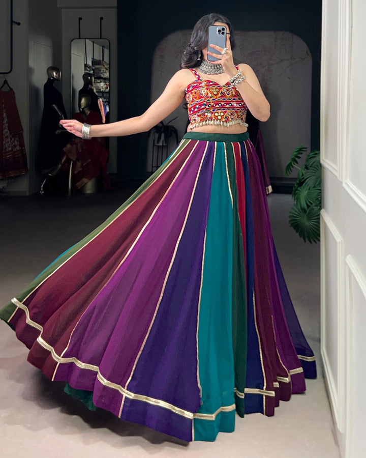 Multi Color Georgette Navratri Lehenga With Gamthi Choli