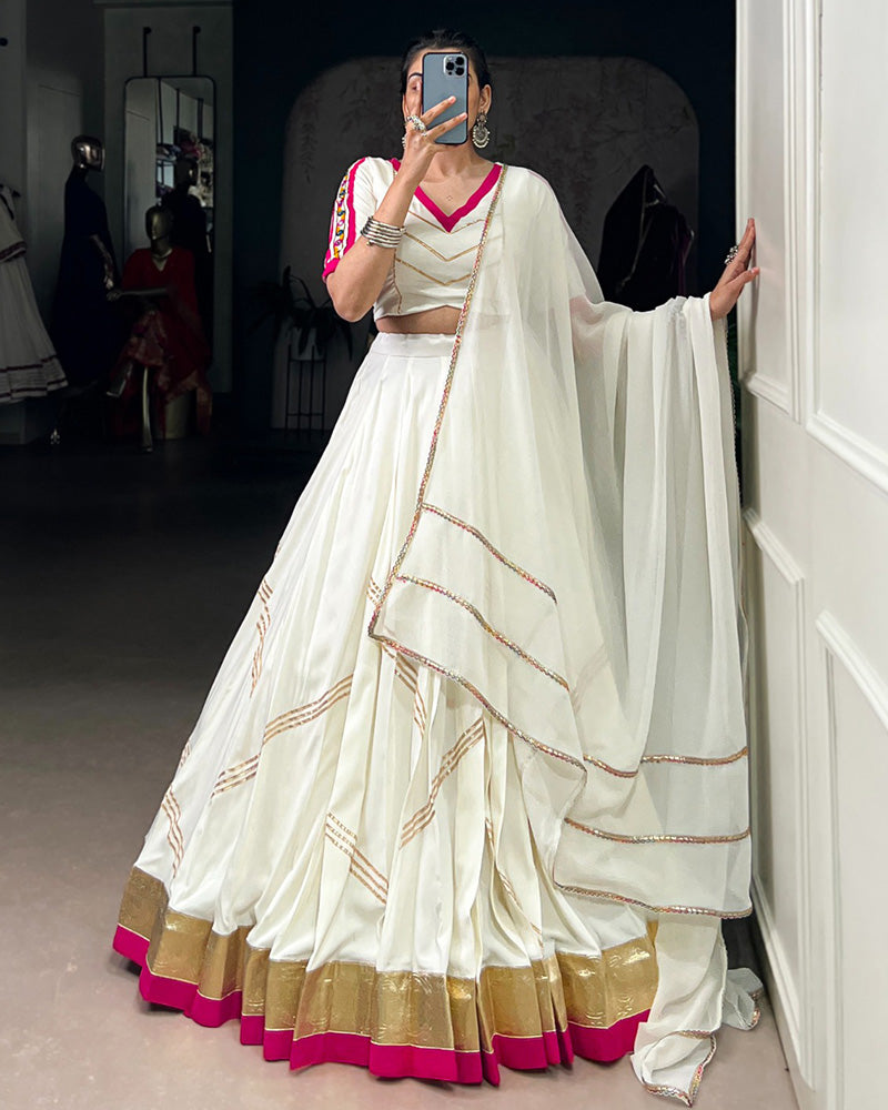 Traditional White Color Pure Rayon Navratri Lehenga Choli