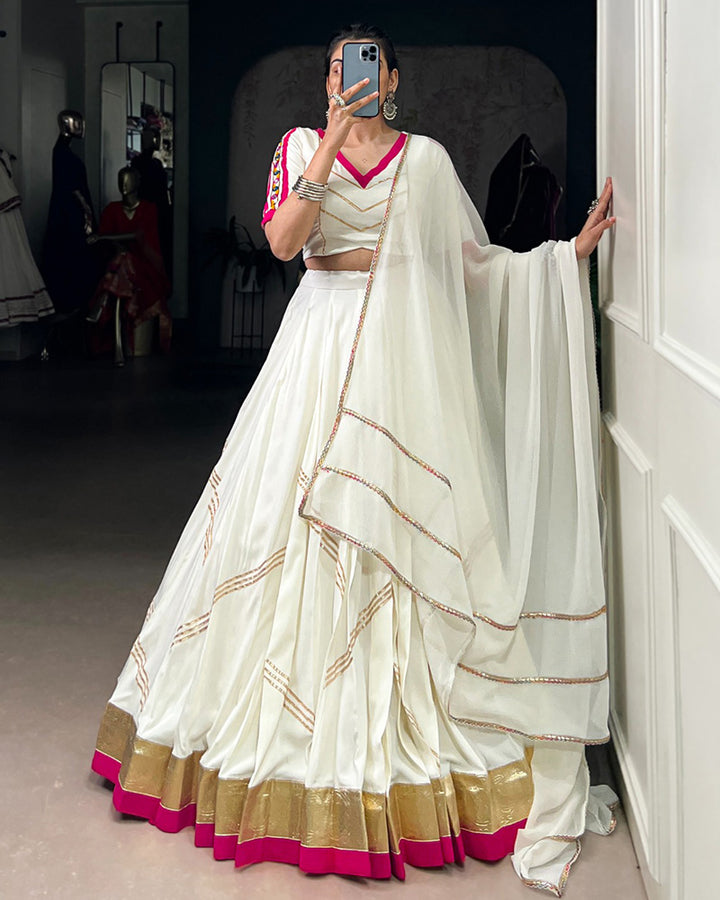 Traditional White Color Pure Rayon Navratri Lehenga Choli