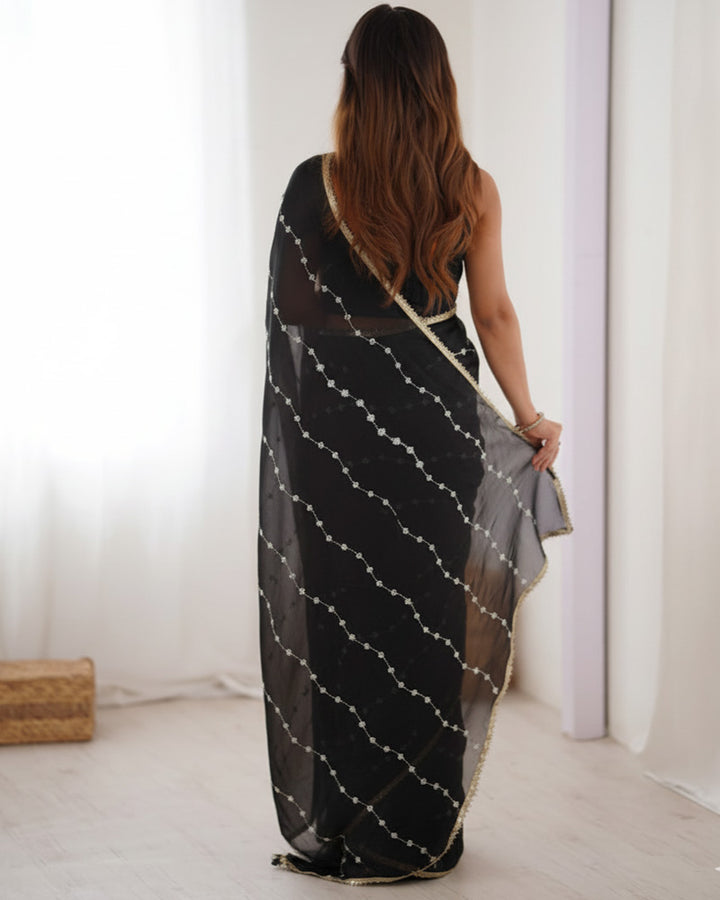 Black Color Smooth Sitara Embroidered Saree