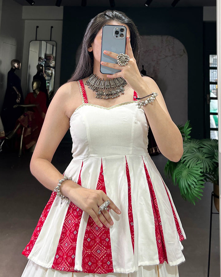 Graceful White Navratri Lehenga Choli With Traditional Prints