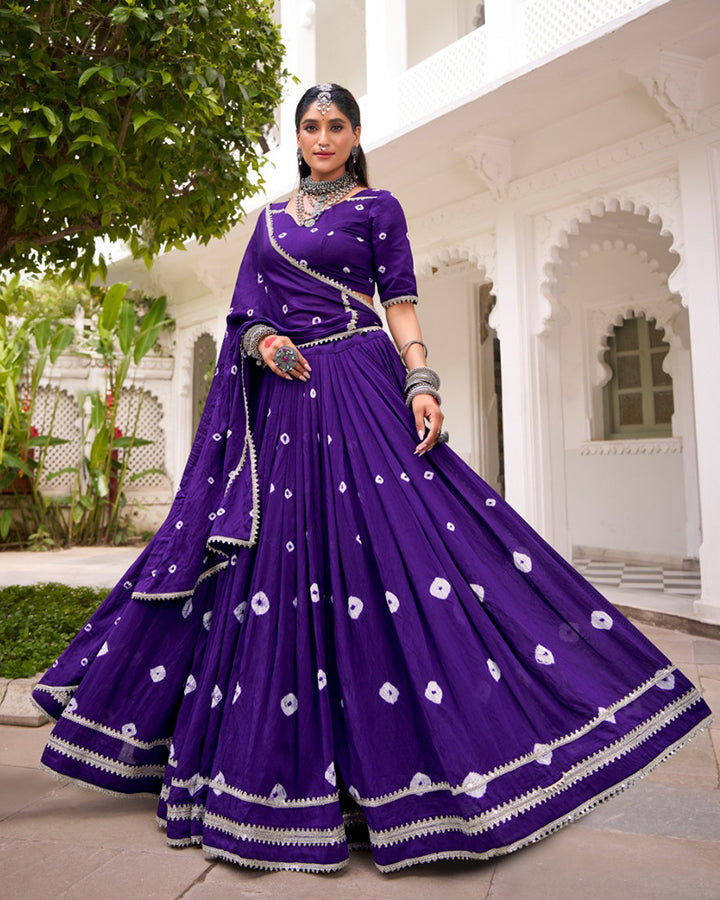 Purple Color Pure Chanderi Plain Navratri Lehenga Choli