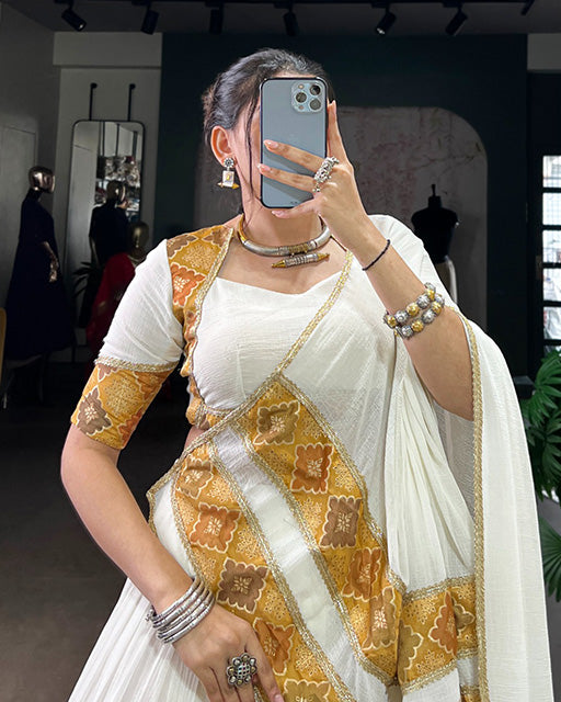 Elegant White Marble Fabric Navratri Lehenga Choli