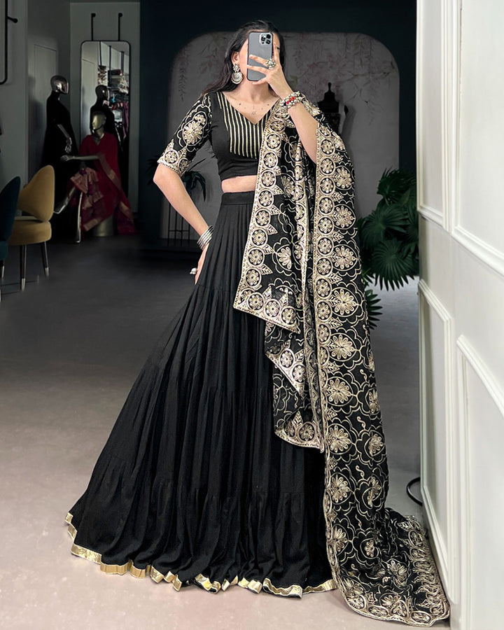 Traditional Black Color Pure Rayon Lehenga Choli