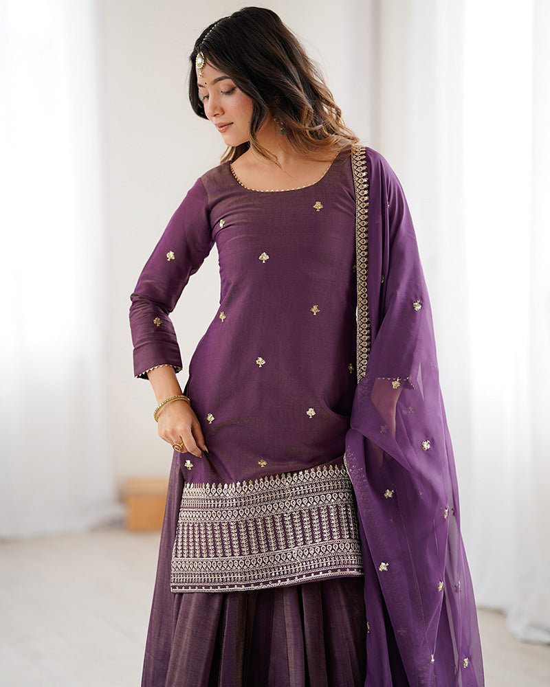 Dusty Mauve Color Western Style Embroidered Lehenga Choli