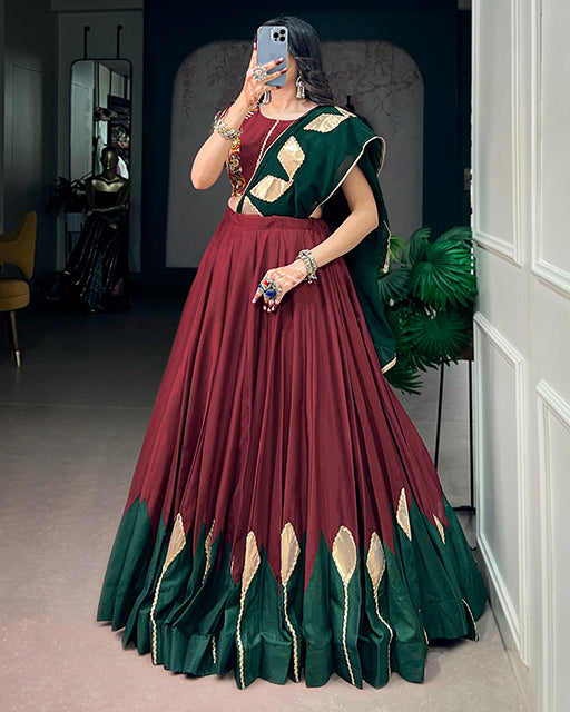Maroon Color Chinon With Gamthi Work Navratri Lehenga Choli