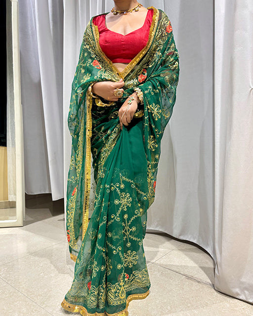 Green Color Premium Royal Georgette Saree