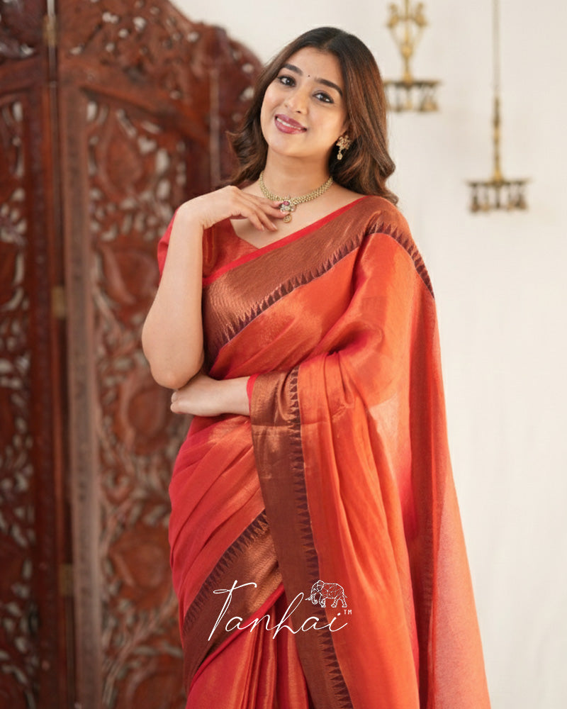 Orange Color Tissue Cotton Saree