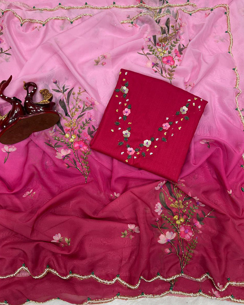 Pink Color Tebby Silk Floral Printed Saree