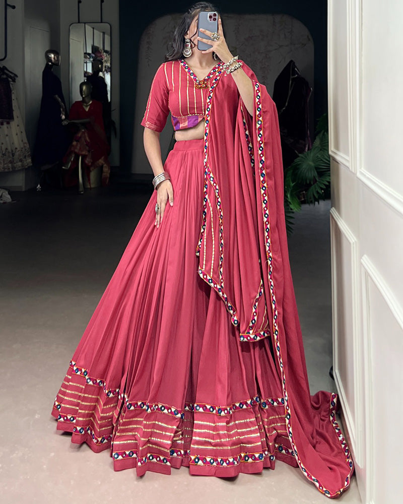 Elegant Dark Pink Color Pure Rayon Navratri Lehenga Choli