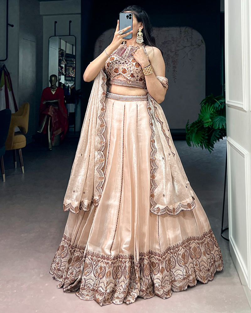 Cream Color Spider Crush Embroidered Lehenga Choli