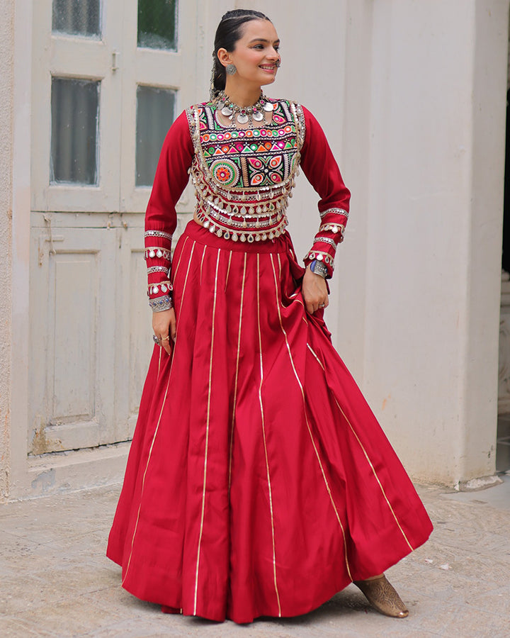 Maroon Color Roman Silk Navratri Lehenga Choli