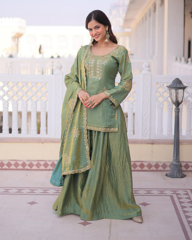 Pista Color Fendi Crush Embroidered Plazzo Suit
