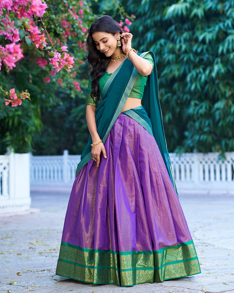 Luvender Color Kanchipuram Silk Designer Half Saree