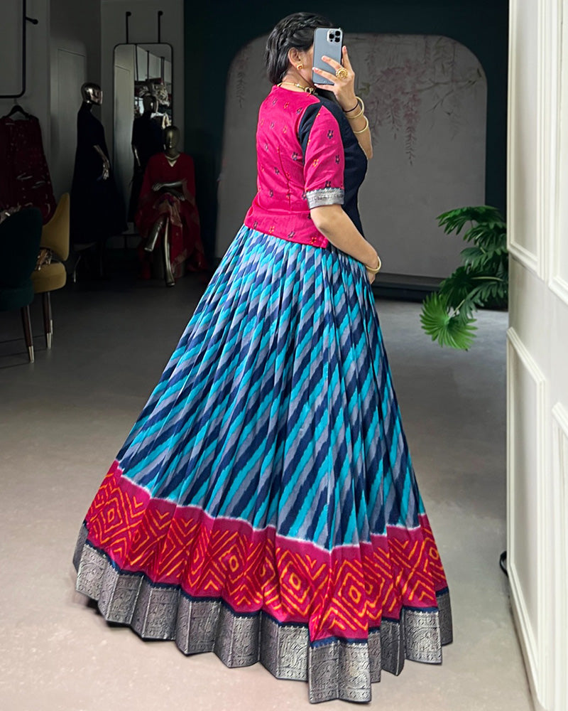 Firozi Color Tasar Silk Laheriya Printed Lehenga Choli