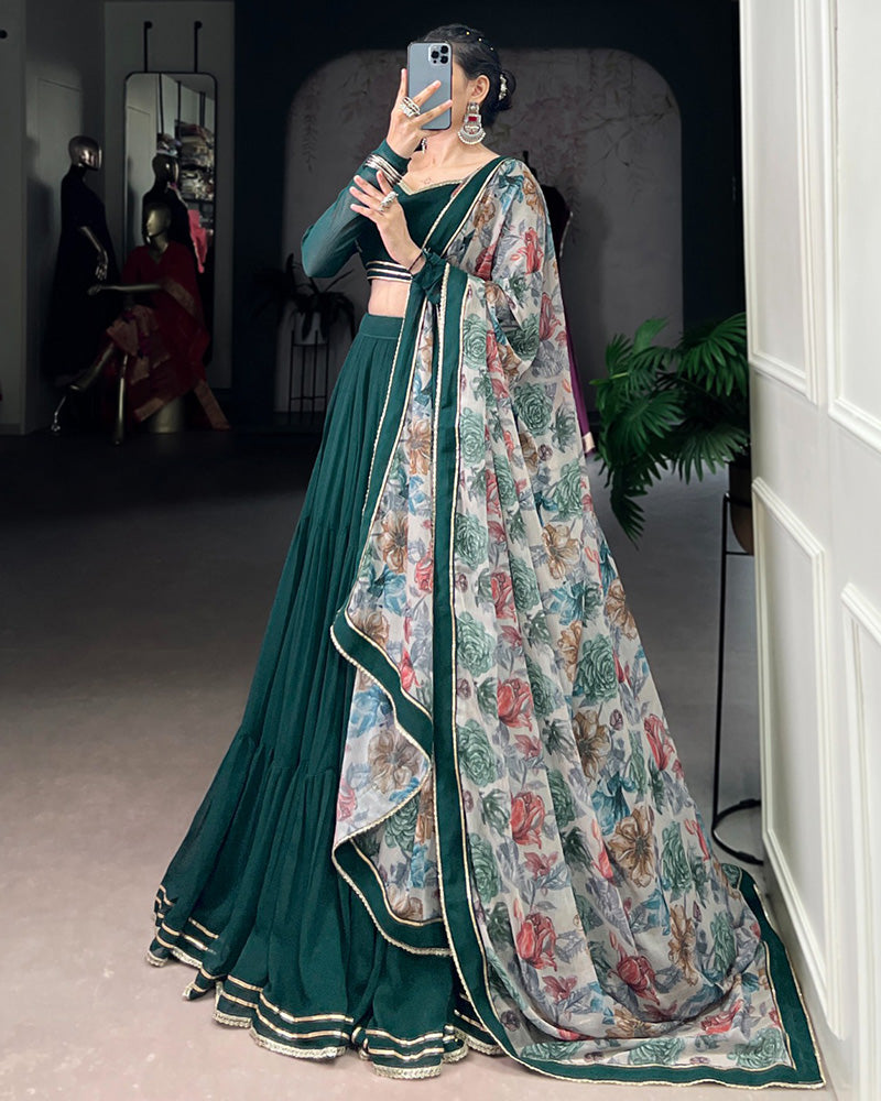 Traditional Green Color Marble Navratri Lehenga Choli