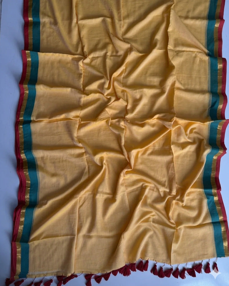 Traditional Yellow Color Pure Mal Cotton Saree