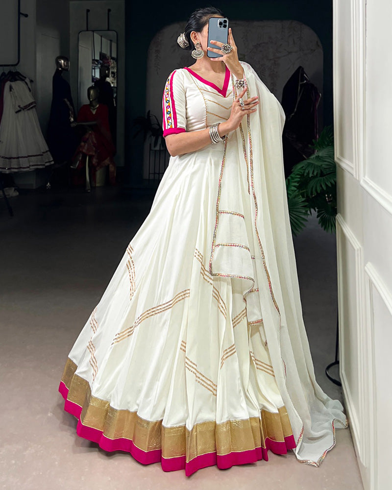 Traditional White Color Pure Rayon Navratri Lehenga Choli