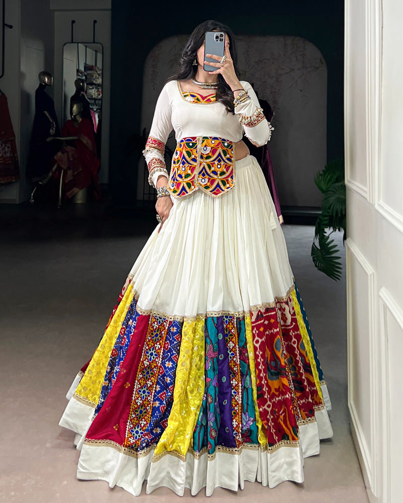 Multi White Color Pure Rayon Navratri Lehenga Choli