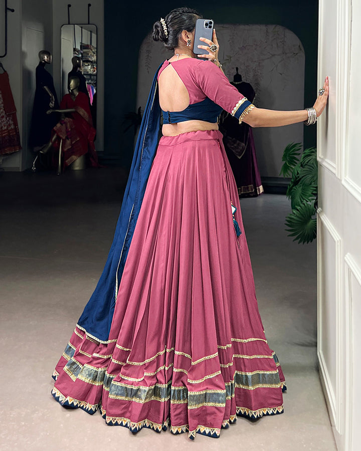 Elegant Dusty Pink Color Pure Rayon Navratri Lehenga Choli