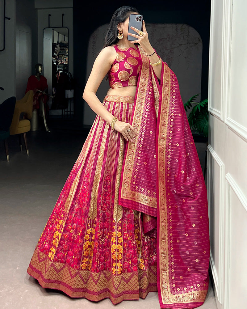 Rani Pink Color Banarasi Silk Zari Weaving Lehenga Choli