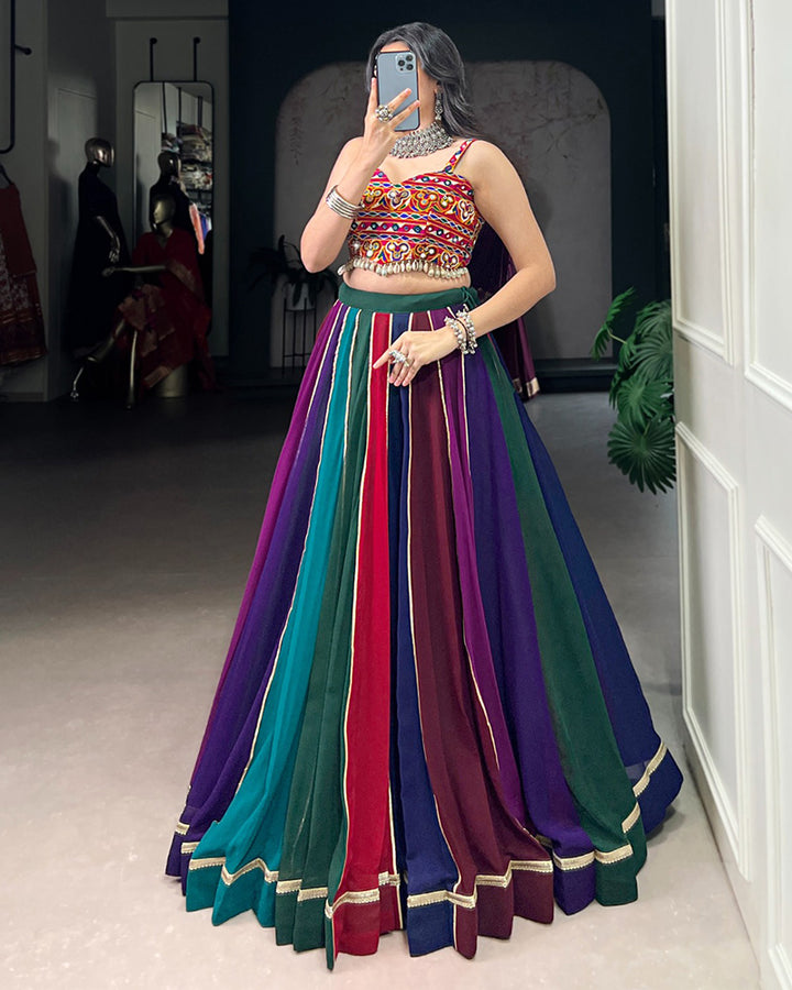 Multi Color Georgette Navratri Lehenga With Gamthi Choli
