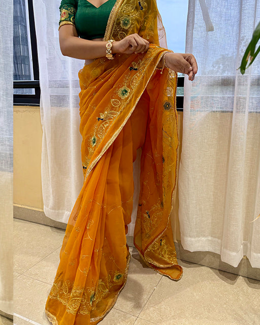 Mustard Yellow Color Premium Royal Georgette Saree