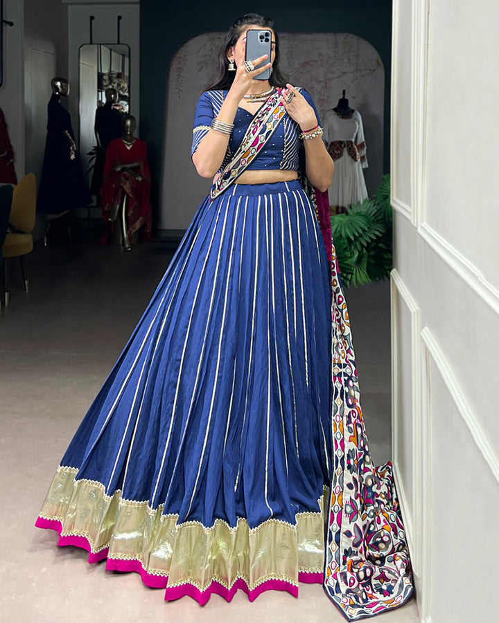 Traditional  Firozi Color Chanderi Navratri Lehenga Choli