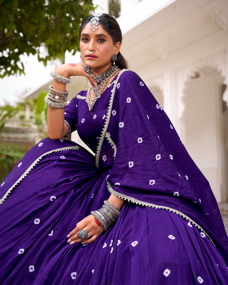 Purple Color Pure Chanderi Plain Navratri Lehenga Choli
