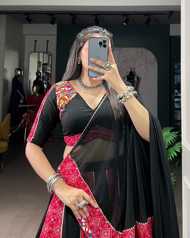 Black And Pink Color Pure Rayon Navratri Lehenga Choli