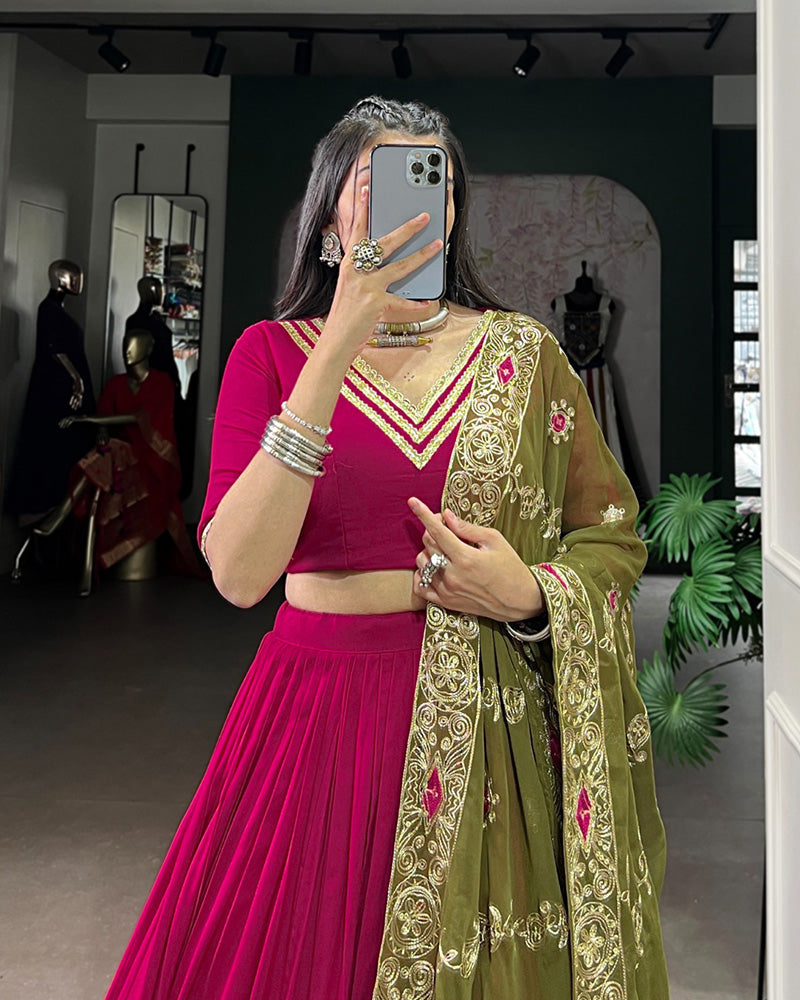 Traditional Rani Pink Color Pure Rayon Lehenga Choli