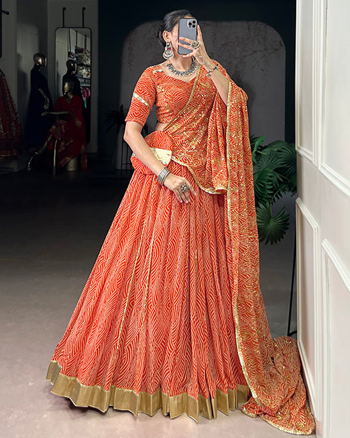 Orange Color Georgette Navratri Lehenga Choli