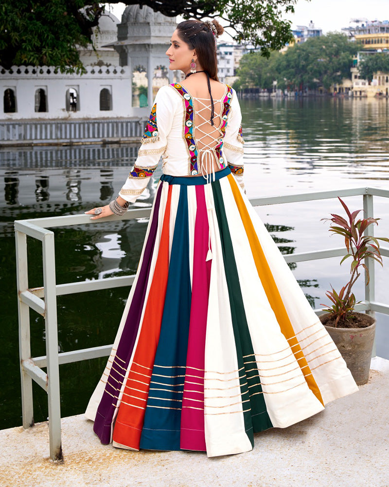 Ethnic Rayon Gamthi Embroidery Multi-Color Navratri Lehenga Choli