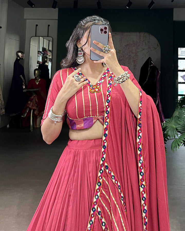 Elegant Dark Pink Color Pure Rayon Navratri Lehenga Choli