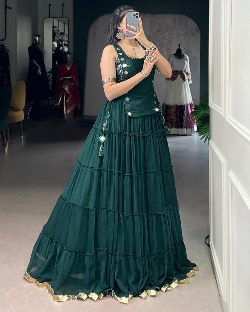 Traditional Green Color Pure Marbel Navratri Lehenga Choli