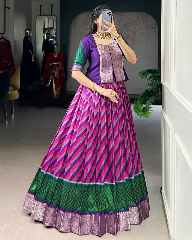 Purple Color Tasar Silk Laheriya Printed Lehenga Choli