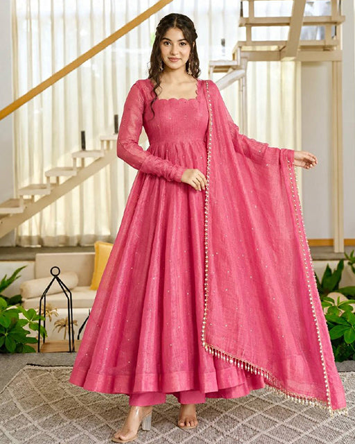 Pink Color Salsa Silk Anarkali Suit