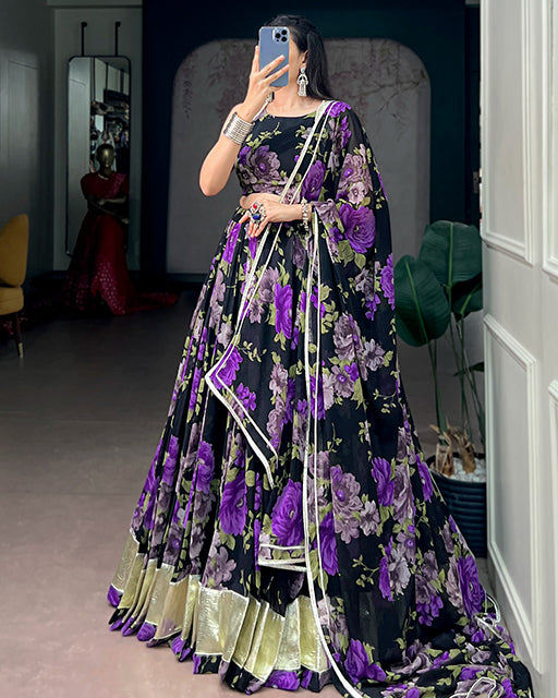 Purple Color Floral Print Georgette Navratri Lehenga Choli